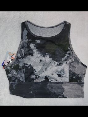 JoyLab Black and Gray Tie-Dye High-Neck Sports Bra